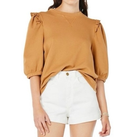 Roller Rabbit Cassia Sweatshirt with Ruffle Puff Sleeve in Coffee Size L NWT - Picture 1 of 12
